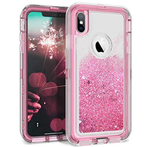 Product Cover Dexnor Compatible iPhone Xs Max Case Hard Clear Glitter 3D Flowing Liquid Quicksand Cover TPU Silicone + PC 3 Layer Shockproof Protective Heavy Duty Defender Bumper Cute for Girls/Women - Pink
