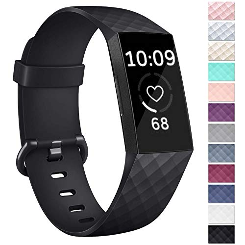 Product Cover Vancle Pack 4 Silicone Bands Compatible with Fitbit Charge 3 Bands for Women Men, Rose Gold Silver Sport Wristbands for Fitbit Charge 3/Fitbit Charge 3 SE (Black, Small)