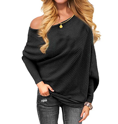 Product Cover OmicGot Women's Off The Shoulder Long Sleeve Pullover Knit Jumper Baggy Solid Sweater