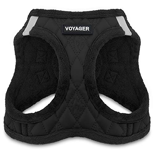 Product Cover Voyager Step-In Plush Dog Harness - Soft Plush, Step in Vest Harness for Small & Medium Dogs by Best Pet Supplies, Inc., Inc. - Black Faux Leather, Large (Chest: 18