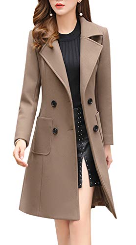 Product Cover chouyatou Women Elegant Notched Collar Double Breasted Wool Blend Over Coat