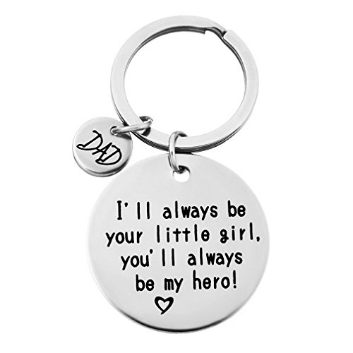 Product Cover HENGSONG Plated Silver I Will Always be Your Little Girl,ou'll Always be My Hero Girls Alloy Keychains Charms for Christmas Valentines Gift (Dad)