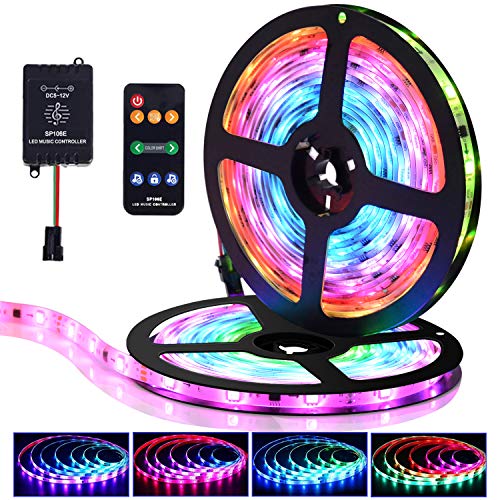 Product Cover LED Strip Lights with Remote-32.8 ft Waterproof Tape Lights Color Changing Lights Chasing Music Sync,9 Keys 25 Modes RF Controller,300 Leds Light Flexible Led Room Strip SMD 5050 RGB,12V 5A-UL Listed