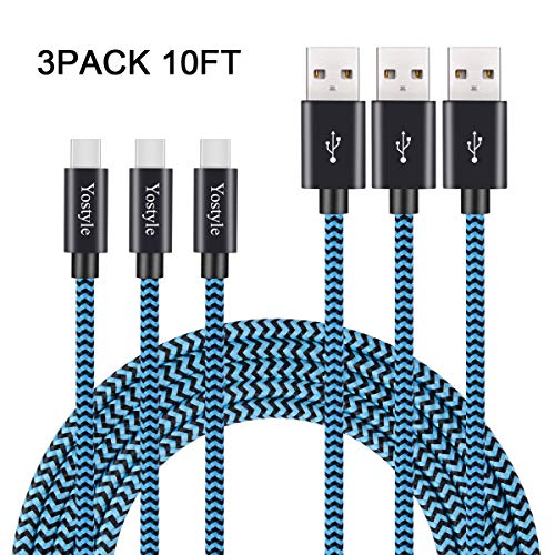 Product Cover USB Type C Cable 10ft, USB C to USB A Fast Charger,Long Nylon Braided Fast Charging and Data Sync Cord Compatible Galaxy S10, S8, S8+, S9,S9+,Note 8 9,LG V20 G5 G6, Pixel,MacBook, Nintendo Switch