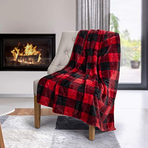 Product Cover Throw Flannel Printed Ribbed 50x60 Red Plaid Ultra Soft