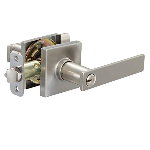 Product Cover AmazonBasics Contemporary Stamford Door Lever with Lock, Entry, Satin Nickel