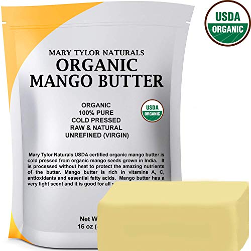 Product Cover Organic Mango Butter (1 lb), USDA Certified, Cold Pressed, Unrefined by Mary Tylor Naturals, Premium Grade Raw Pure Mango Butter, Amazing Skin Nourishment Great Moisturizer