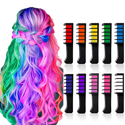 Product Cover 10 Colors Hair Chalk for Girls Birthday Gift Temporary Hair Chalk Comb Color Set for Girls Age 5 6 7 8 9 10+ Kids Hair Dyeing Cosplay on Birthday New Year Party