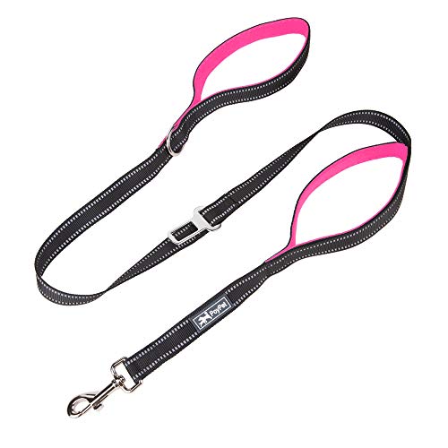 Product Cover PoyPet 5 Feet Heavy Duty Dog Leash - Car Seat Belt - 2 Handles -Padded Traffic Grip for Extra Control(Pink)