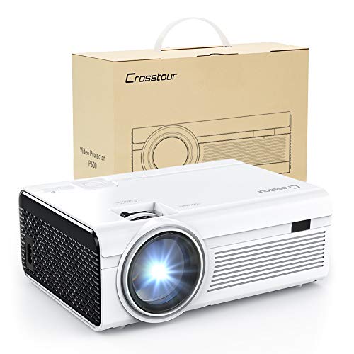 Product Cover Projector, Crosstour Mini LED Video Projector Home Theater Supporting 1080P 55,000 Hours Lamp Life Compatible with HDMI/USB/SD Card/VGA/AV and Smartphone (White)