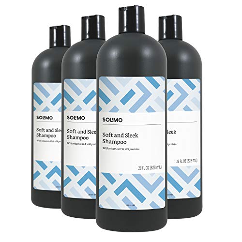Product Cover Amazon Brand - Solimo Soft & Sleek Shampoo, 28 Fluid Ounce (Pack of 4)