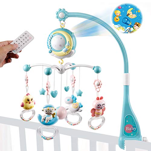Product Cover Mini Tudou Baby Musical Crib Mobile with Projection Function and Night Light,Hanging Rotating Teether Rattle and 150 Melodies Music Box with Remote Control,Toy for Newborn 0-24 Months