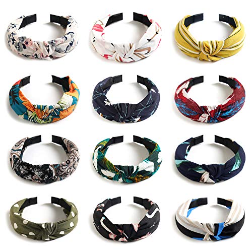 Product Cover Kisslife 12 Pack Wide Headbands Knot Turban Headband Hair Band Elastic Plain Fashion Hair Accessories for Women and Girls, Children 12 Colors