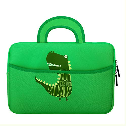 Product Cover MoKo Fire HD 10 Inch Kids Tablet Sleeve Case Bag, [Shock-Proof] Zipper Handle Pouch Portable Neoprene Cover for Amazon Fire HD 10 Kids Edition, Kindle Fire HD 10.1 Inch - Dinosaur Green