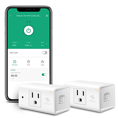 Product Cover Etekcity WiFi Smart Plug Energy Monitoring Outlet with Automatic Night Light Works with Alexa and Google Home, Heavy Duty with Timer, 15A/1800W, Compact, No Hub Required, ETL Listed, White (2 Pack), 2