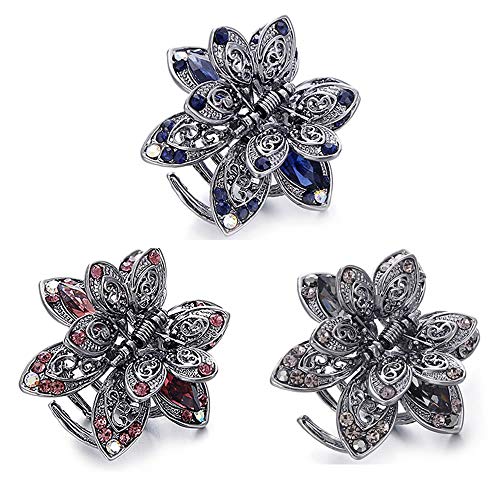 Product Cover WSERE Set of 3 Mini Hair Jaw Clips Vintage Metal Rhinestone Claw Hair Clips for Women Girls Kids, Non Slip Exquisite Claw Clip, Easy to Match - Good Tension - Not Easily Deformed