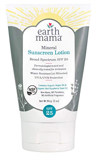 Product Cover Mineral Sunscreen Lotion SPF 25 by Earth Mama | Reef Safe Non-Nano Zinc, Contains Organic Red Raspberry Seed Oil and Argan Oil, Safe For Pregnancy and Breastfeeding, 3-Ounce