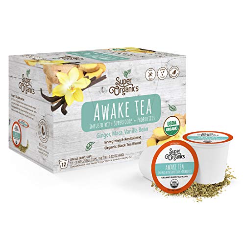 Product Cover Super Organics Awake Black Tea Pods With Superfoods & Probiotics | Keurig K-Cup Compatible | Energy, Revitalizing, Refreshing Tea | USDA Certified Organic, Vegan, Non-GMO, Natural & Delicious, 12ct