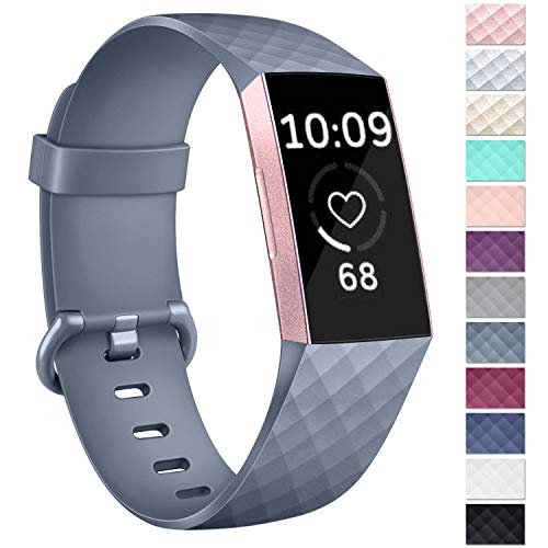 Product Cover Vancle Pack 4 Silicone Bands Compatible with Fitbit Charge 3 Bands for Women Men, Rose Gold Silver Sport Wristbands for Fitbit Charge 3/Fitbit Charge 3 SE (Blue Gray, Large)
