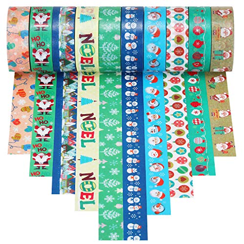 Product Cover Jovitec 10 Rolls Christmas Washi Tape Set (33 Feet, 0.6 Inch Wide Each) Decorative Washi Masking Tape Self Adhesive Paper Sticker for DIY Craft Scrapbooking Gift Wrapping