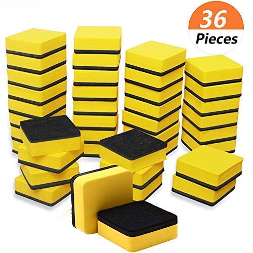 Product Cover Dry Erase Erasers, 36 Pack Magnetic Whiteboard Eraser Chalkboard Eraser Dry Eraser for Classroom Office and home (Yellow)