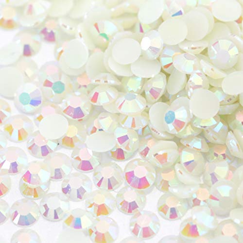 Product Cover Zbella 3,000 Piece Resin 14-Facet Flat Back Round Rhinestones, Many Sizes and Colors for Crafts, Clothing, Nail Art, Decorations, Shoes, and Clothes (4mm, White AB)