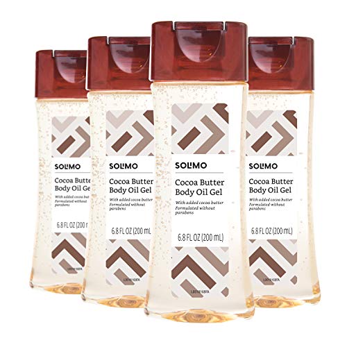 Product Cover Amazon Brand - Solimo Body Oil Gel with Cocoa Butter, Paraben Free, 6.8 Fluid Ounce (Pack of 4)