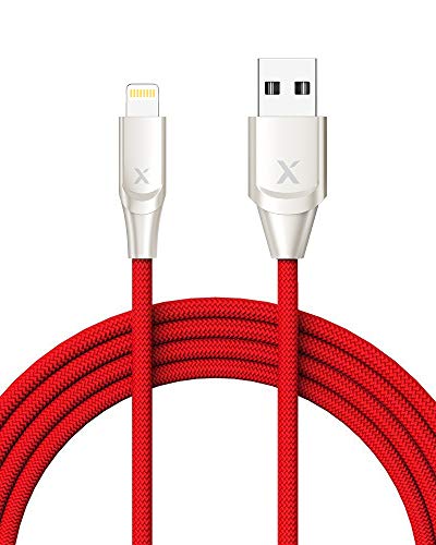 Product Cover Xcentz iPhone Charger 6ft, Apple MFi Certified Lightning Cable iPhone Charger Cable Metal Connector, Durable Braided Nylon High-Speed Charging Cord for iPhone X/XS Max/XR/8 Plus/7/6/5/SE, iPad, Red