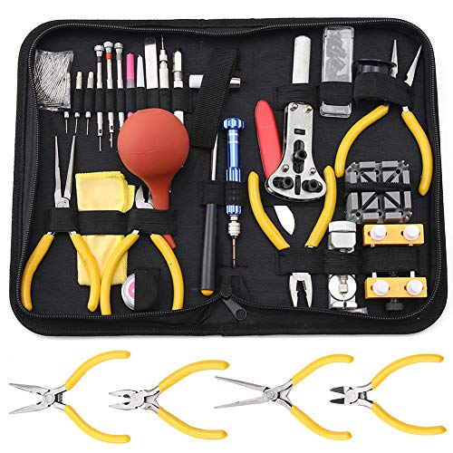Product Cover Professional Watch Repair Tool Kit - 141pcs Watchmaker Tool Kit, Including Watch Back Case Holder Opener Link Remover Spring Bar Tool Set and More, Storaged in Carry Case (141pcs)