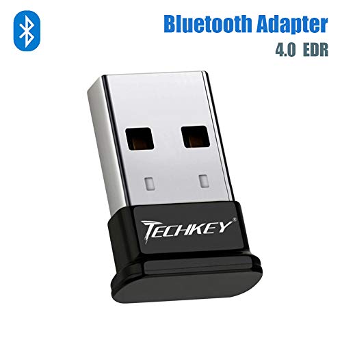 Product Cover Bluetooth Adapter for PC USB Bluetooth Dongle 4.0 EDR Receiver TECHKEY Wireless Transfer for Stereo Headphones Laptop Windows 10, 8.1, 8, 7, Raspberry Pi, Linux Compatible