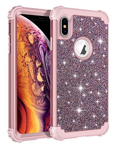 Product Cover Casetego Compatible iPhone Xs Max Case,Glitter Sparkle Bling Three Layer Heavy Duty Hybrid Sturdy Armor Shockproof Protective Cover Case for Apple iPhone Xs Max 6.5 inch,Shiny Rose Gold