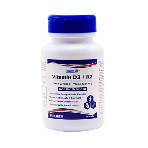 Product Cover Healthvit Vitamin D3-4000 IU with Vitamin K2-55mcg - 60 Capsules Bone Health Support