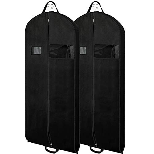 Product Cover Zilink Black Garment Bags Suit Bags for Travel 54 inch Breathable Dresses Cover Bag with Gusseted, Clear Window and ID Card Holder for Suit, Coat, Dress,Set of 2