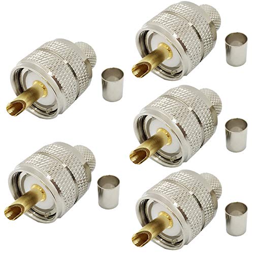 Product Cover Pack of 5 UHF PL-259 PL259 Male-Plug Crimp Coax Connector Adapter RF Connector for LMR400 RG8 9913 Coax Cable Compatiable with Ham Radio 