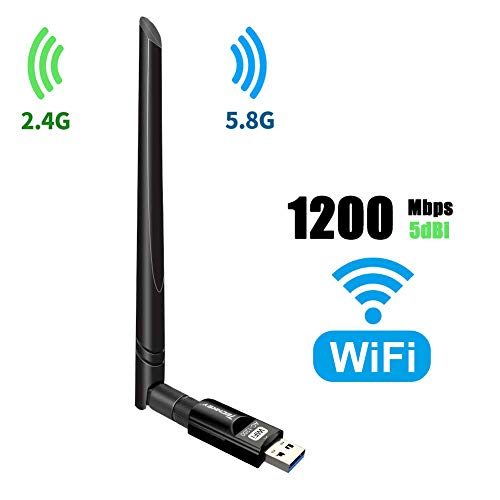 Product Cover USB Wifi Adapter 1200Mbps TECHKEY USB 3.0 Wifi Dongle 802.11 ac Wireless Network Adapter with Dual Band 2.4GHz/300Mbps+5GHz/866Mbps 5dBi High Gain Antenna for Desktop Windows XP/Vista/7/8/10 Linux Mac