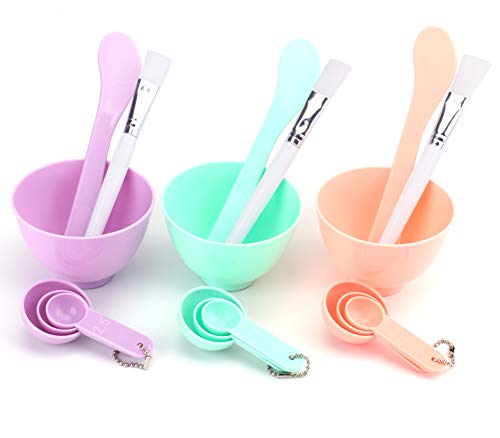 Product Cover Bekith 18pc Face Mask Mixing Bowl Set, 4 in 1 DIY Facemask Mixing Tool Kit with Facial Mask Bowl Stick Spatula Face Mask Brush Measuring Cup, Purple + Green + Pink