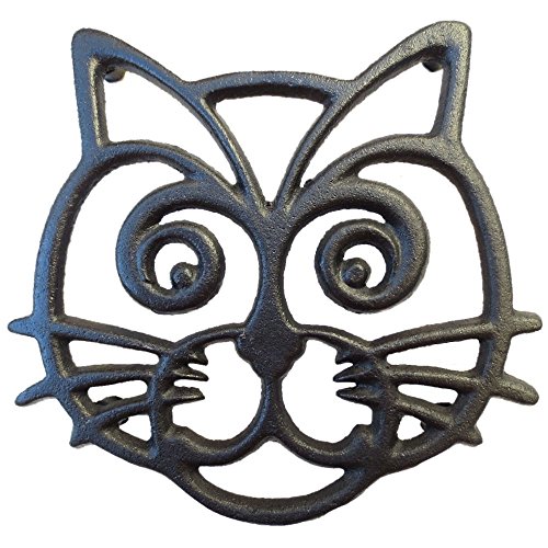 Product Cover Cat Trivet - Black Cast Iron - for Kitchen & Dining Table - More Than One Makes a Set for Counter, Wall Art or Decoration Accessory - Housewarming & Cat Lover Gifts - 6.6 by 6.3 in
