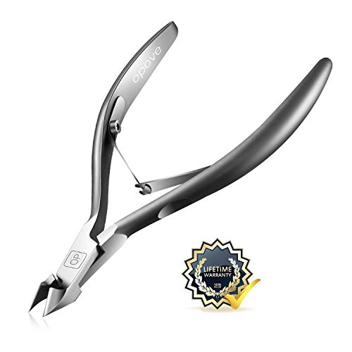 Product Cover Cuticle Nippers 1/2 Jaw Extremely Sharp Cuticle Trimmer Scissors Stainless Steel Nail Clipper Cutter Remover Pedicure Manicure Tool, opove X7, Space Gray