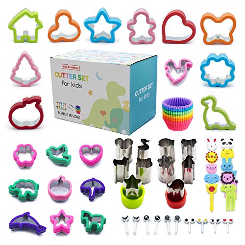 Product Cover Sandwich Cutter Set for Kids: 20 Sandwich Cutters, 10 Vegetable, Fruit & Cookie Cutters, 20 Food Picks with Animals and Eyes Shapes. Perfect for Bento Lunch and Parties with Family and Friends