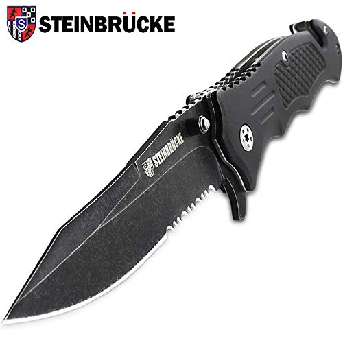 Product Cover Steinbrucke Tactical Knife Spring Assisted Opening Pocket Knife Folding Stainless Steel 8Cr13Mov 3.4'' Blade, with Reversible Clip - Good for Hunting Camping Survival Outdoor and Everyday Carry