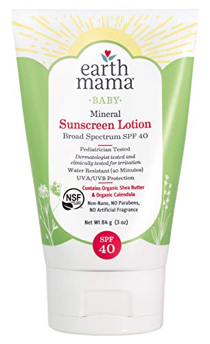 Product Cover Baby Mineral Sunscreen Lotion SPF 40 by Earth Mama | Reef Safe, Non-Nano Zinc, Contains Organic Red Raspberry Seed Oil, Shea Butter & Calendula, 3-Ounce