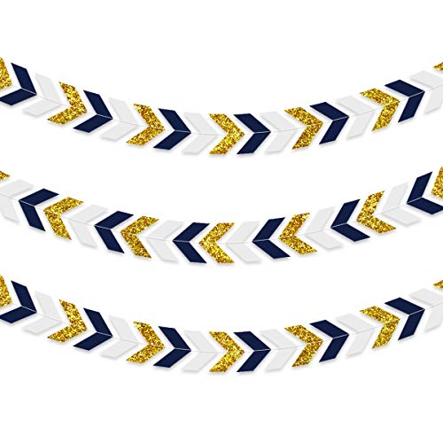 Product Cover NICROLANDEE 3pcs Nautical Party Decorations Navy Blue Paper Arrow Banner Garland Gold Glitter Chevron Design Tribal Party Wall Window Streamer for Baby Shower Birthday Bachelorette Party Supplies