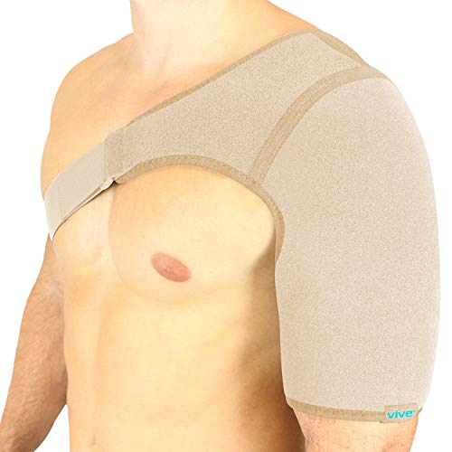 Product Cover Vive Shoulder Brace - Rotator Cuff Compression Support - Men, Women, Left, Right Arm Injury Prevention Stabilizer Sleeve Wrap - Immobilizer for Dislocated AC Joint, Labrum Tear Pain (Beige, Single)