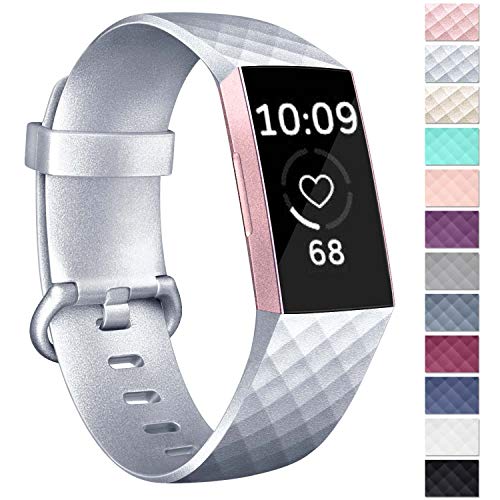 Product Cover Vancle Pack 4 Silicone Bands Compatible with Fitbit Charge 3 Bands for Women Men, Rose Gold Silver Sport Wristbands for Fitbit Charge 3/Fitbit Charge 3 SE (Silver, Large)