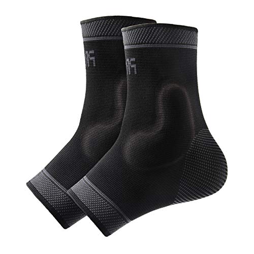 Product Cover Protle Foot Socks Ankle Brace Compression Support Sleeve with Silicone Gel - Boosts Recovery from Joint Pain, Sprain, Plantar Fasciitis, Heel Spur, Achilles tendonitis (Small, Pair-Black)