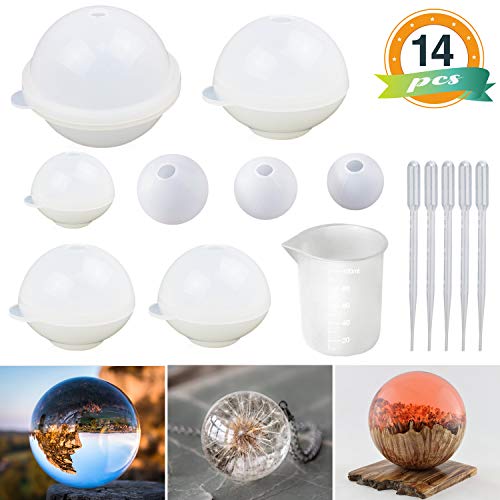 Product Cover Sphere Silicone Resin Molds LET'S RESIN Round Silicone Mold, Epoxy Resin Ball Molds for Resin Jewelry, Soap Candle DIY, with Nonstick Silicone Mixing Cup