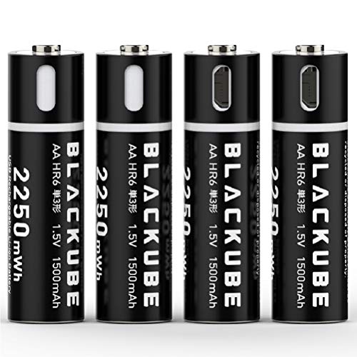 Product Cover USB Rechargeable AA Batteries 1.5V/1500mAh,Lithium Battery Quick-Charge 1.5 Hours with Micro-USB Charging,Li-ion Battery with Rotate Port (4-Pack)