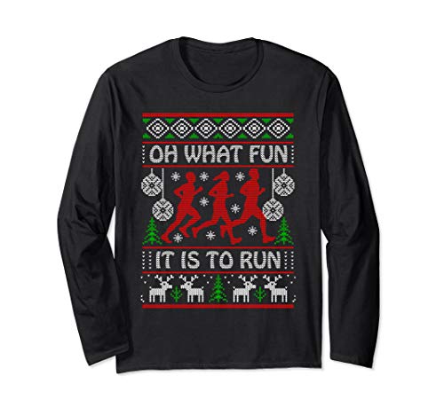 Product Cover Running Christmas Gift Idea What Fun It Is To Run Funny Ugly Long Sleeve T-Shirt
