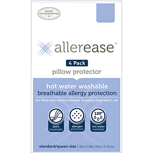 Product Cover Aller-Ease Hot Water Washable Zippered, Standard/Queen-4 Pack Pillow Protectors, White