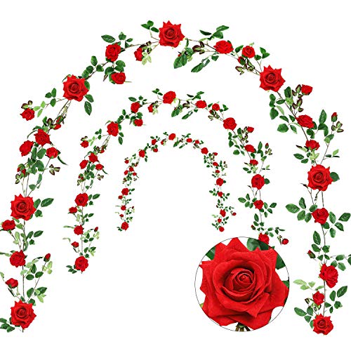 Product Cover Veryhome Rose Vine Artificial Flower Garland Fake Hanging Rose Ivy Plants 6ft for Wedding Home Party Garden Arrangement Decor Pack of One (Red)